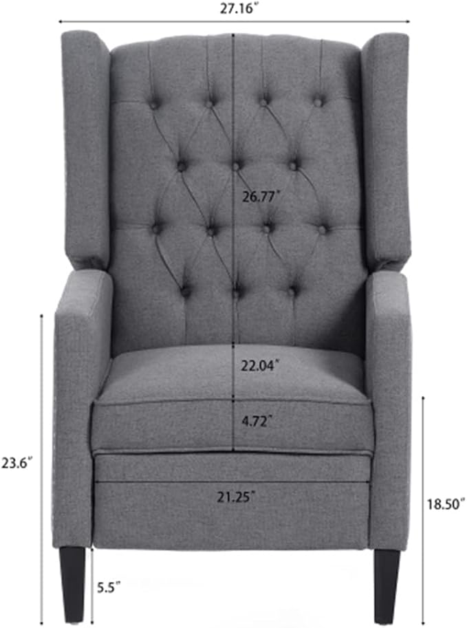 Arm Pushing Recliner Chair Modern Button Tufted Wingback Manual Push Back Recliner Chair with Nailhead Trim &amp Wood Legs Upholstered Living Room Chair Single Reclining Sofa Home Theater Seating
