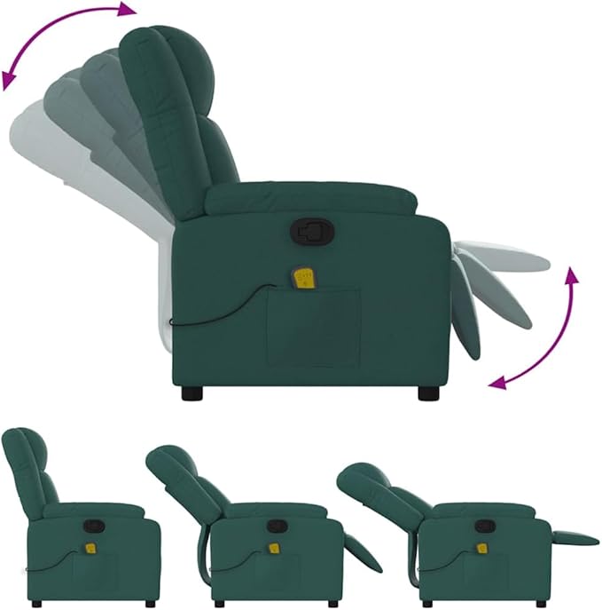 vidaXL Massage Recliner Chair for Living Room Adjustable Recliner with 6-Point Vibration Massage Home Theater Seating with Padded Seat Backrest &amp Side Pocket Dark Green Fabric