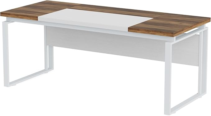Tribesigns 63 Computer Desk Home Office Desk Writing Table for Workstation Modern Executive Desk with Sturdy Legs (Only Table) (Oak Karo &amp White)