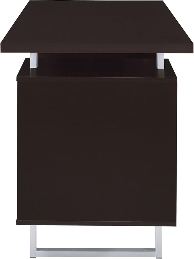 Cappuccino Floating Top Office Desk with Storage - Modern Desk for Home Office or Business - Includes Shelves