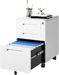 Mobile File Cabinet Mobile Filing Cabinet 3 Drawer White Small File with Lock Under Desk Cabinets for Home Office with Wheels A4