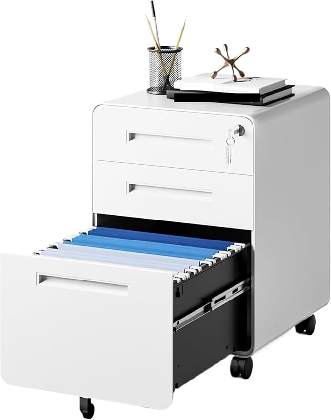 Mobile File Cabinets Mobile Filing Cabinet 3 Drawer White Small File with Lock Under Desk Cabinets for Home Office with Wheels A4