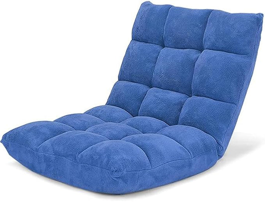 KOMFOTT 14-Position Adjustable Floor Chair with Back Support - Folding Padded Gaming Sofa Chair for Reading Meditation Living Room Lazy Lounge Video Gaming - Blue