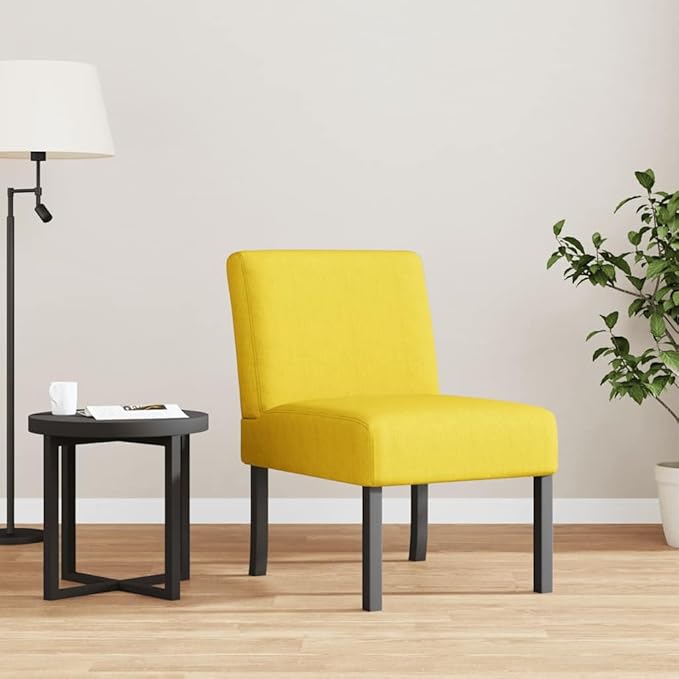 vidaXL Modern Slipper Chair with Supportive Backrest Light Yellow Fabric Upholstery Solid Wood Legs Stylish Living Room Furniture Cushioned Seat
