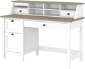 Pemberly Row 54W Computer Desk with Drawers and Organizer Shiplap Gray and White Finish Engineered Wood Modern Farmhouse Style 54W x 23D Home Office Desk with Storage