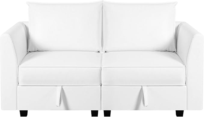 Naomi Home Elizabeth Modern Loveseat Sofa with Extendable Design &amp Soft Comfortable Seating – Air Leather Modular loveseat Sofa with Sturdy Wooden Frame Ideal for Small Spaces Easy Assembly Whi
