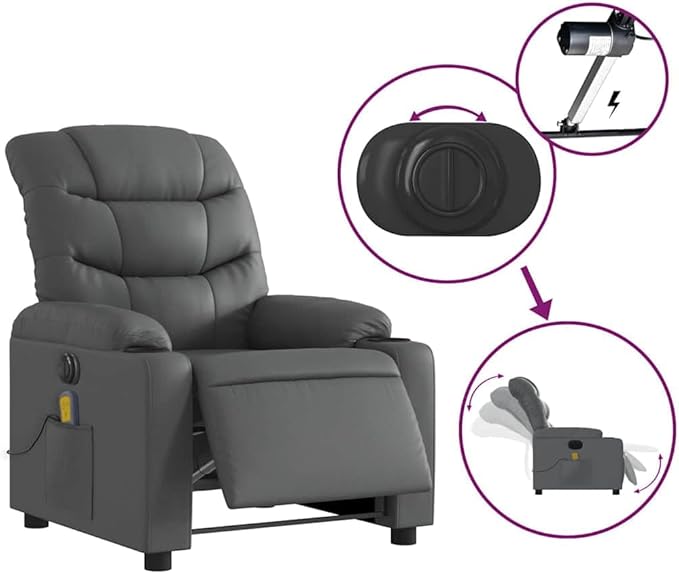 vidaXL Electric Massage Recliner Chair Gray Faux Leather Metal Plywood