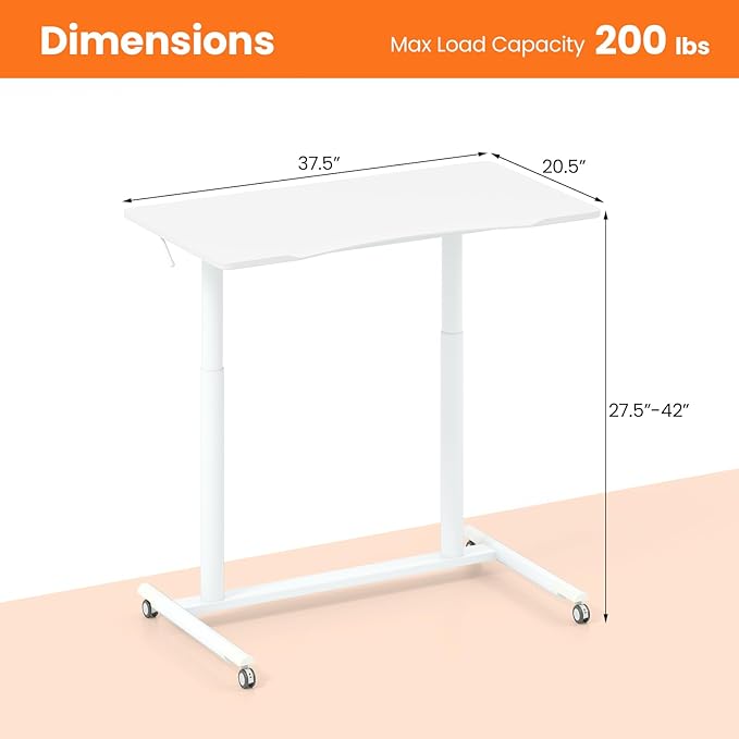 Tangkula Mobile Standing Desk C-Shaped Sit Stand Desk with Adjustable Height Lockable Wheels &amp Metal Frame Rolling Laptop Desk Portable Computer Workstation for Small Space