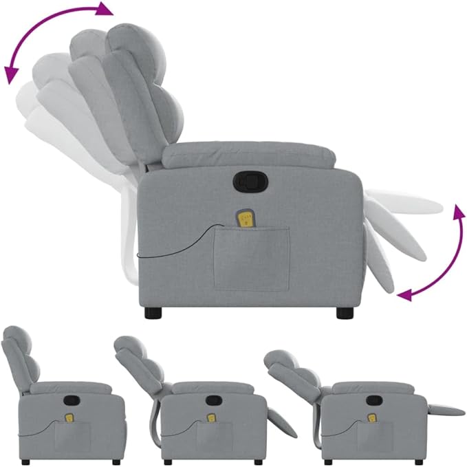 vidaXL Light Gray Massage Recliner Chair - Fabric Armchair with Manual Recline Vibration Massage Side Pocket and Sturdy Frame for Elderly/Living Room