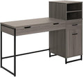 Pemberly Row Lane Worksmart Sit-to-Stand Desk Farm Oak Engineered Wood Adjustable Height with Hutch 54 W x 20.25 D x 42.5 H Storage Shelves Desk Drawer Home Office Organization