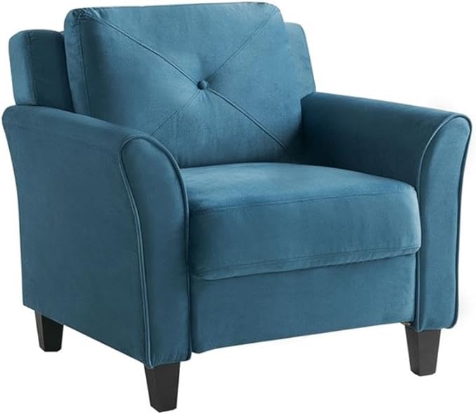 Pemberly Row Contemporary Arm Chair Blue Fabric Upholstery Tufted Back Cushions Solid Hardwood Frame High Density Foam 19 in Seat Height Elegant Living Room or Accent Seating