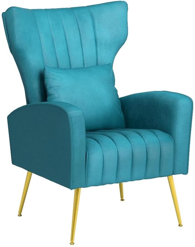 Velvet Accent Chair for Living Room Bedroom Modern Arm Chair with Wingback &amp Gold Metal Legs Lumbar Pillow Included Dark Teal