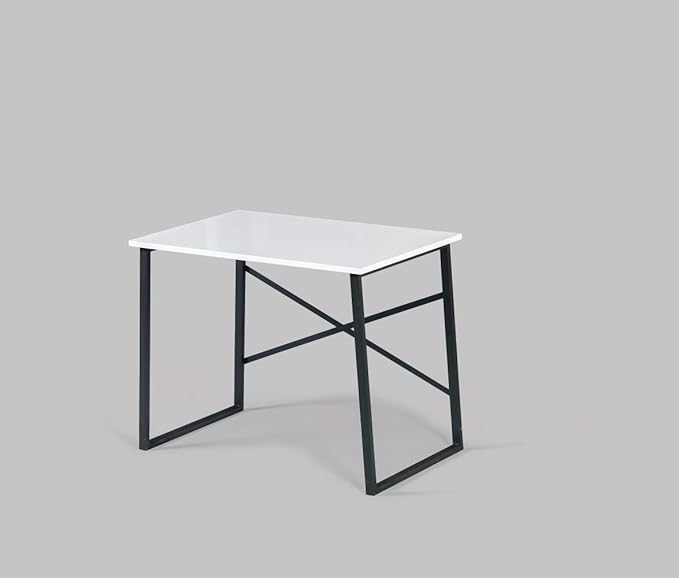 Furnish Home Store Lator Black Metal Frame 35 Wooden Top Small Writing and Computer Desk for Teens Bedroom White