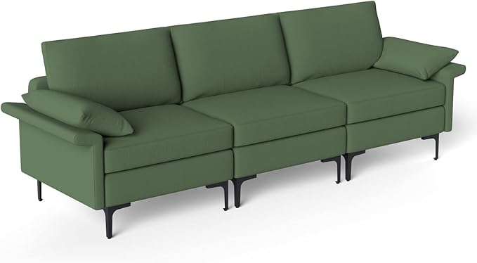 Giantex 3-Seat Sectional Sofa Couch 100.5 L Convertible Sleeper with Removable Armrest Cushion Modern Fabric Upholstered Modular Sofa for Living Room Apartment Dormitory Reception Room Green