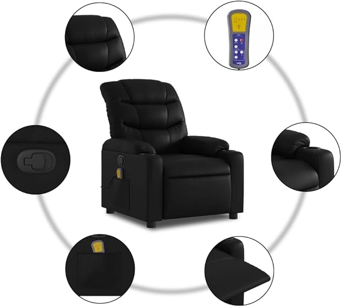 Faux Leather Massage Recliner Chair Manual Recliner Chair with Massage Single Sofa Home Theater Seating Comfy Living Room Single Sofa Chair Black Faux Leather-22