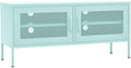 vidaXL Industrial Steel TV Stand/Cabinet in Mint Green - Durable Practical Design 41.3x13.8x19.7 inches Mesh Doors Internal Shelf Cable Management System Height Adjustable
