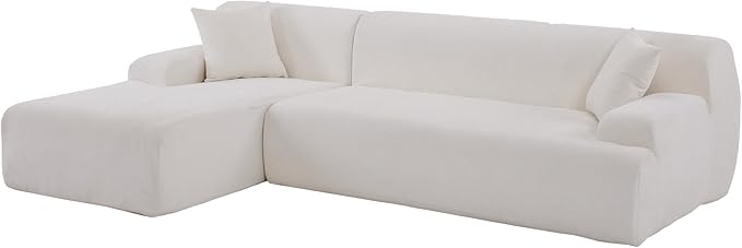2 Piece Large L-Shape Modular Sectional Sofa with Two Pillowsfor Living Room Office Apartment Bedroom Salon (Beige@Chenille)