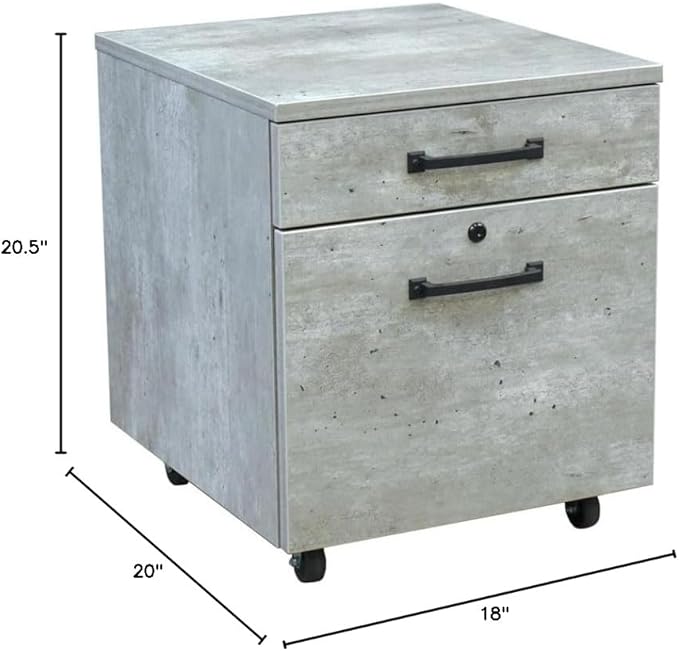 NBF Two Drawer Mobile File Pedestal Concrete with Locking File Drawer and Metal Drawer Pulls on Rolling Casters for Industrial Style