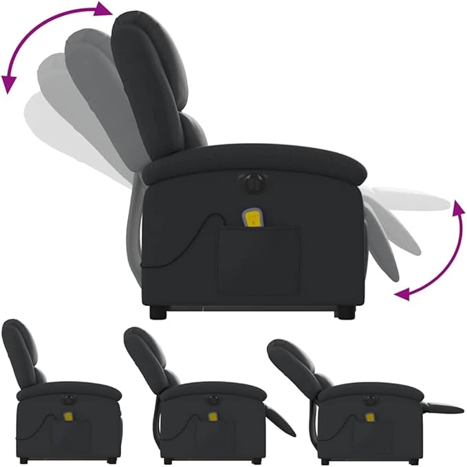 vidaXL Electric Massage Recliner Chair - Black Real Leather Power Lift Assist Vibrating Massage Recliner with Side Pocket Ideal for Living Room or Lounge