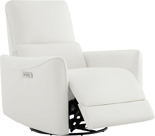CHITA Power Recliner Chair Swivel Glider FSC Certified Upholstered Faux Leather Living Room Nursery Reclining Sofa Chair with Lumbar Support White