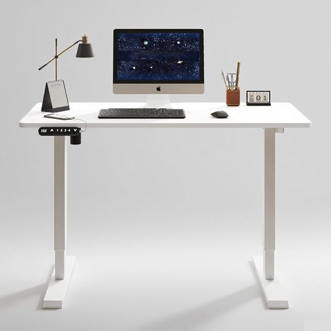 55 Inch Electric Standing Desk Height Adjustable Computer Gaming Desks for Home Office Bedroom Craft Study Table and Work Standing DesksWhite
