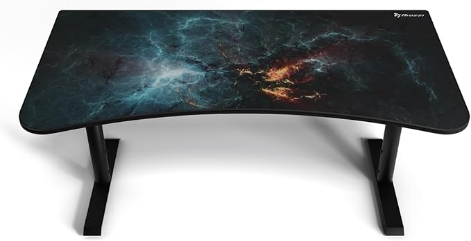 Arozzi Arena Special Edition Ultrawide Curved Gaming and Office Desk with Full Surface Water Resistant Desk Mat Custom Monitor Mount Cable Management Cut Outs - Omega