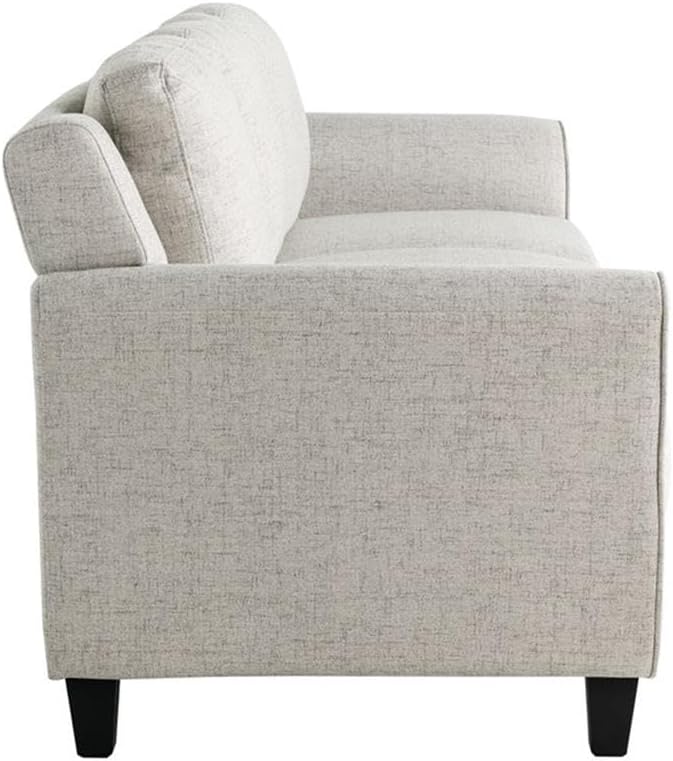 BOWERY HILL Transitional 78.7 W Solid Hardwood Frame Stationary Sofa with Elegant Tufted Back Cushions in Beige Premium Fabric Upholstery