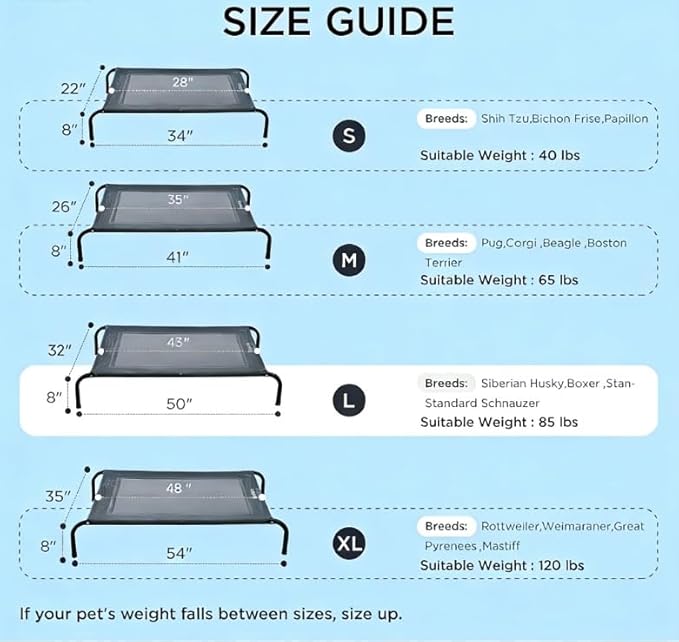 50 Lx32 Wx8 H Cooling Elevated Dog Bed for Large Dogs with Non-Slip Floor Protectors &amp Breathable Mesh Raised Indoor &amp Outdoor Dog Cot Pet Hammock Grey