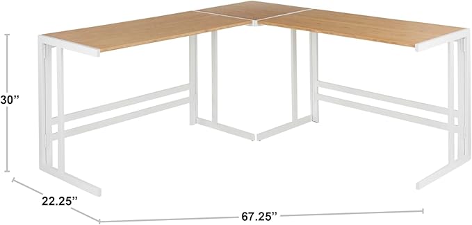 LumiSource Roman L Shaped Desk Home Office Desk Computer Desk White Desk Natural Wood Desk for Bedroom L Shaped Gaming Desk Farmhouse Desk