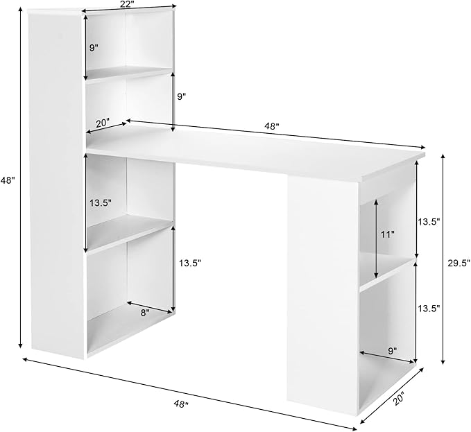 IFANNY White Computer Desk w/Bookshelf Modern Home Office Desk w/Storage Shelves &amp CPU Stand Space-Saving Design Compact Corner Computer Workstation for Small Spaces