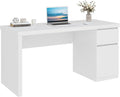 White Desk with Drawers 55 Inch Small Computer Desk with Storage Cute Home Office Desk for Study Vanity Gaming Modern Computer Desk for Bedroom and Office White