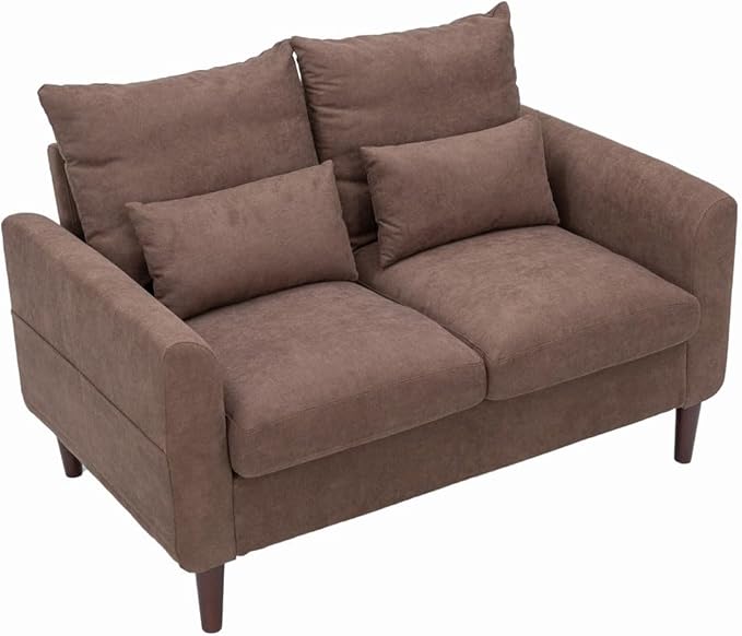 Panana Convertible Sectional Sofa CouchL-Shaped 2 or 3-Seat Sofa Sectional with Reversible Ottoman for Small Living Room Apartment (Brown Linen Fabric 2 Seater ONLY - Curved arms)