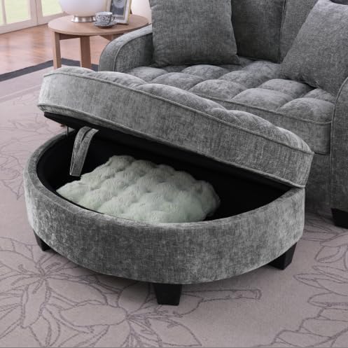 Modern Double Sofa Chaise Longue with Irregular Armrests and Backrests Footrest with Storage Space Sofa Bed for Living Room Bedroom Office (Grey/D1)
