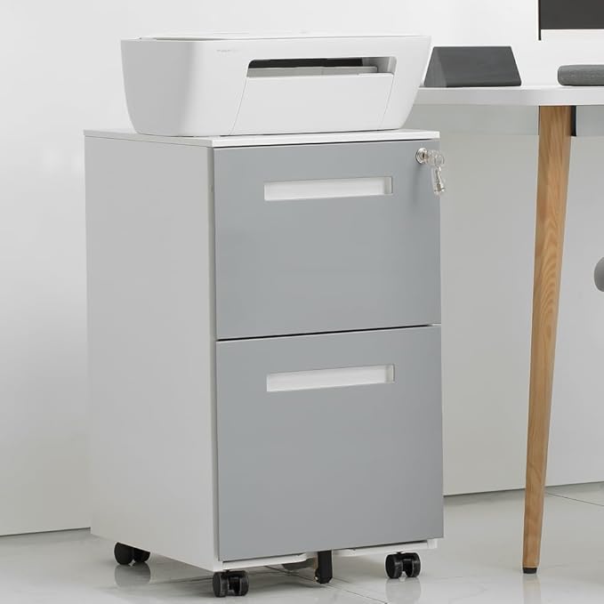3-Drawer Mobile Filing Cabinet with Lock Legal/Letter Sized Office Storage Suitable for Offices and Study Rooms (2 Drawer Grey + Metal)