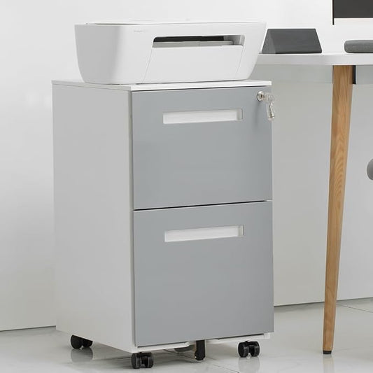 3-Drawer Mobile Filing Cabinet with Lock Metal Filing Cabinet to be Installation Required (2 Drawer Grey + Metal)