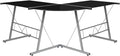 Flash Furniture Black Glass L-Shape Corner Computer Desk with Silver Metal Frame