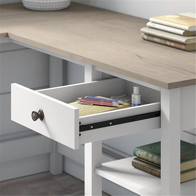 Pemberly Row 60W L Shaped Computer Desk with 2 Drawer Lateral File Cabinet Pure White and Shiplap Gray Finish Modern Farmhouse Style Home Office Furniture Set Durable Workspace with Storage