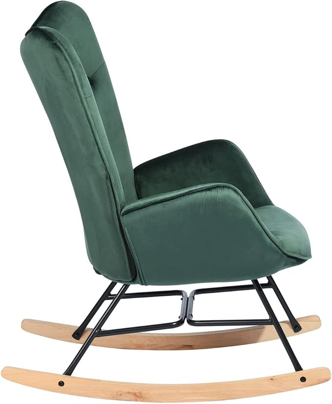 Upholstered Rocking Chair Rocker for Living Room Bedroom Green - Oak Leg
