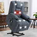 MEETWARM Power Lift Chair Electric Recliner for Elderly Heated Vibration Massage Soft Fabric Recliner Chair with 2 Remote Controls USB Ports Cup Holders &amp Side Pockets for Living Room (Gray-Blue