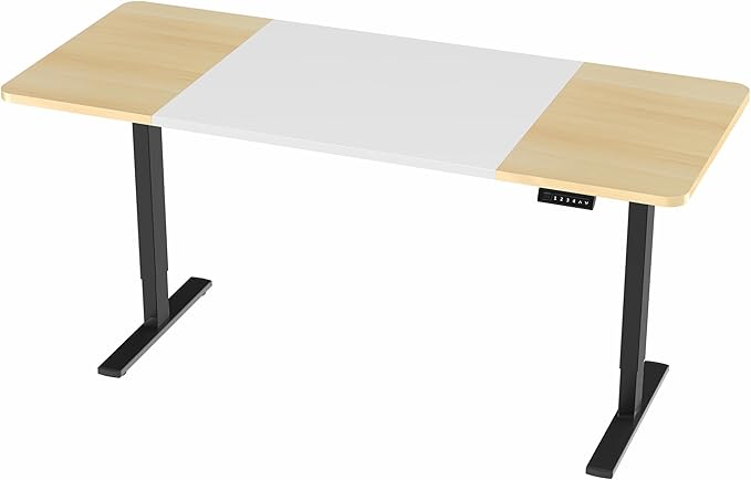 VIVO Electric 71 x 30 in Standing Desk Memory Height Adjustment 1B Series Holds 220 lbs White and Light Wood Top Black Frame DESK-KIT-1B7WC