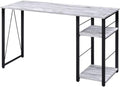 Bowery Hill 2-Shelf Writing Desk 47W x 19D x 28H Antique White and Black Finish Wooden Top Particle Board and Metal Construction Rustic Industrial Style Home Office Desk with Storage Shelves