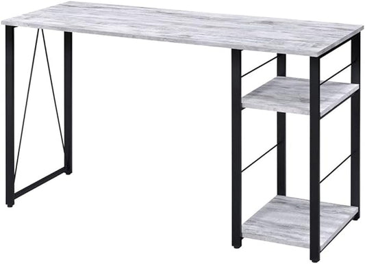 Bowery Hill 2-Shelf Writing Desk 47W x 19D x 28H Antique White and Black Finish Wooden Top Particle Board and Metal Construction Rustic Industrial Style Home Office Desk with Storage Shelves
