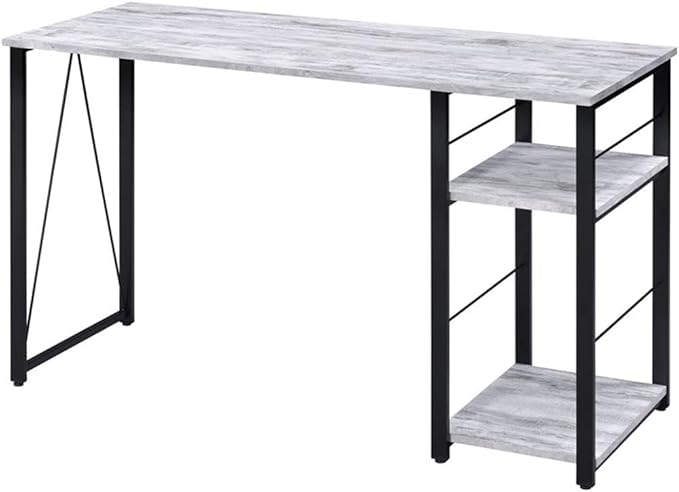 Acme Vadna Wooden Top 2-Shelf Writing Desk in Antique White and Black