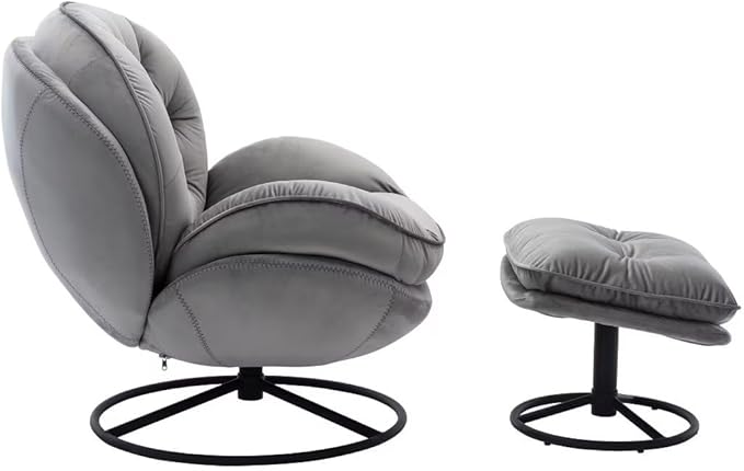Velvet Swivel Accent Chair with Ottoman Modern Lounge Chair with Metal Base Frame &amp Footrest Comfortable Leisure Single Sofa Chair Reading Chair with 360 Degree Swiveling for Living Room Gray