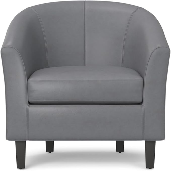 SIMPLIHOME Austin Tub Chair - 30 inch Wide Upholstered Faux Leather Contemporary Accent Chair in Stone Grey for Living Room or Bedroom with High Arms Removable Cushion and Deep Seat Comfort
