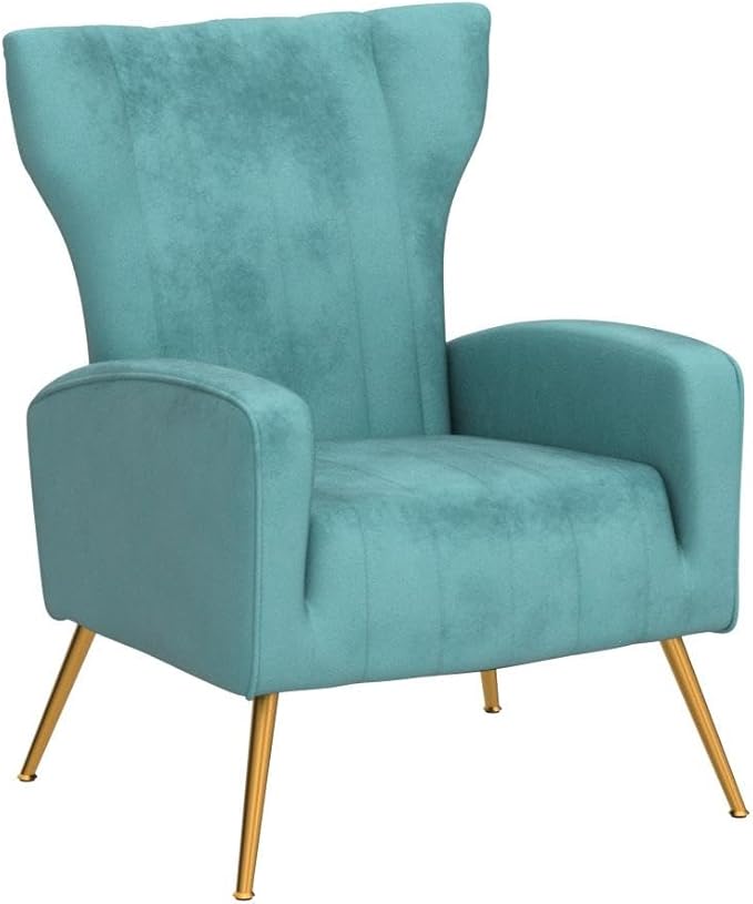 Modern Velvet Accent Chair Channel Tufted Bedroom Office or Living Room Furniture with Elegant Metal Legs 26 Wide Armchair Teal