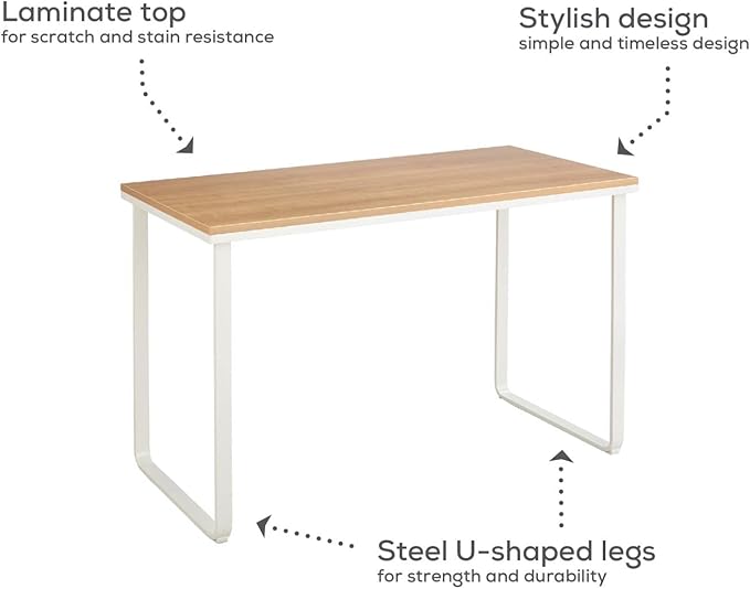 Safco Simple Design Table Desk with Sled Base  Beech Top White Legs (1943BHWH)