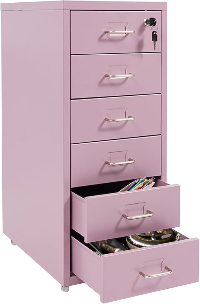 6 Drawer Filing Cabinets with Lock Metal Vertical File Storage CabinetMoblie Office File Cabinet with WheelsRolling Metal Filing Storage CabinetsLocking File Cabinet for for Home Office (Purple)