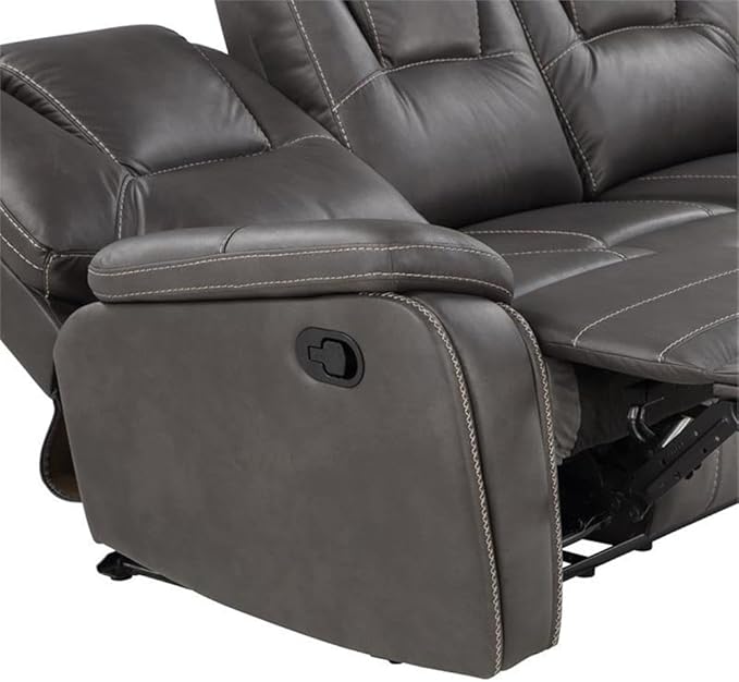 Steve Silver Katrine Charcoal PU Manual Love Seats Two Built-in Recliners Luxurious Padded Charcoal Faux-Leather Baseball Stitching 62 L x 36 W x 39 H Grey