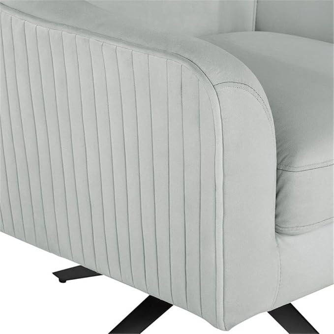 Pemberly Row Modern Swivel Chair Light Gray Fabric Upholstery Channel Tufted 360 Degree Swivel Base High Density Foam Cushion Solid Wood Frame Accent Chair for Living Room or Home Office Use